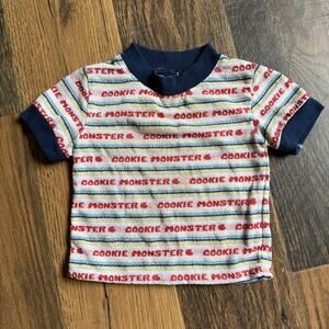 VTG 80s Cookie Monster Kids T-Shirt Knit Striped Sesame Street Tee Approx 2T